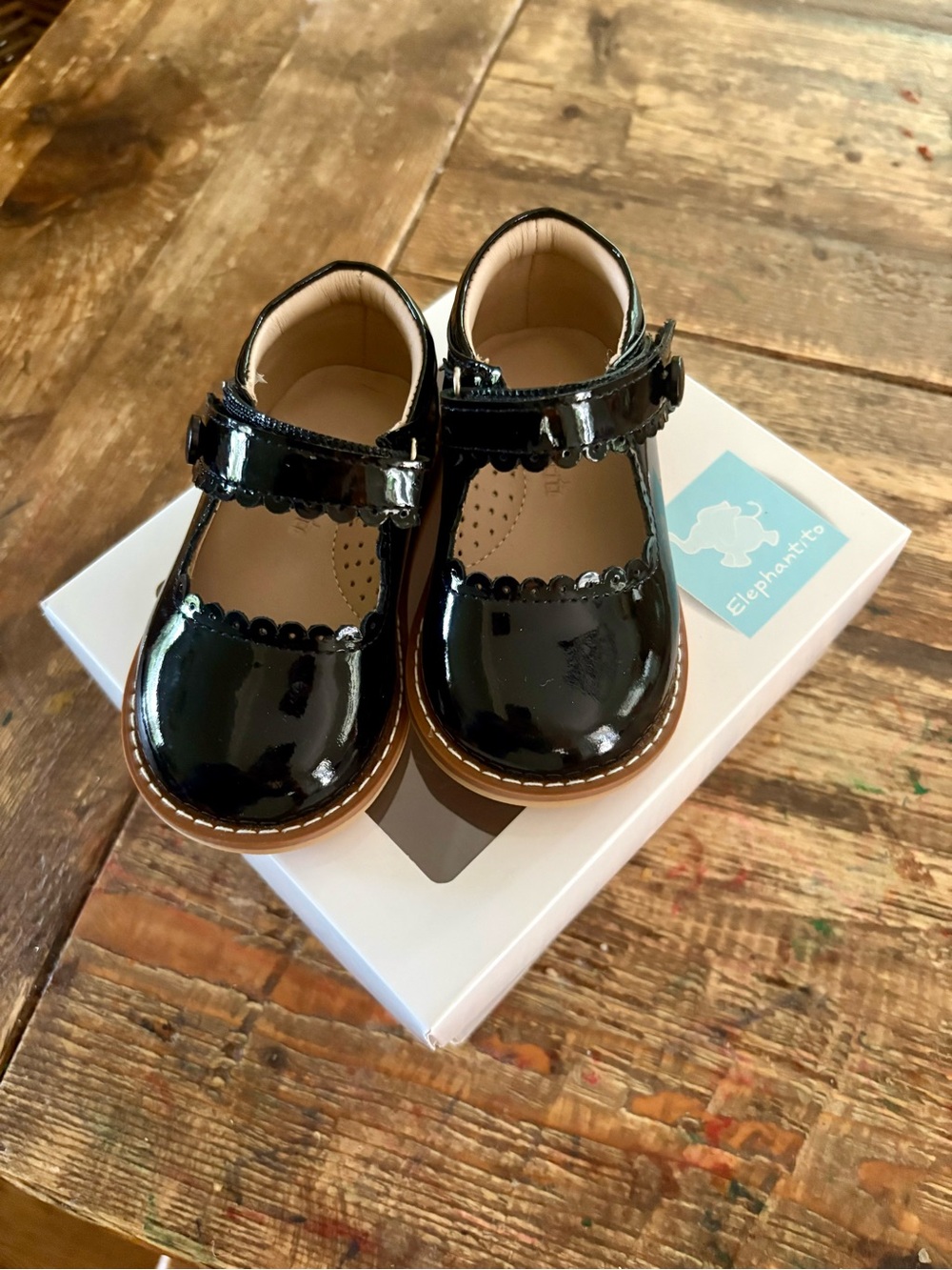Elephantito Black Patent Mary Jane with Scalloped Trim